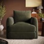 Khaki Green Velvet Armchair - Sade 