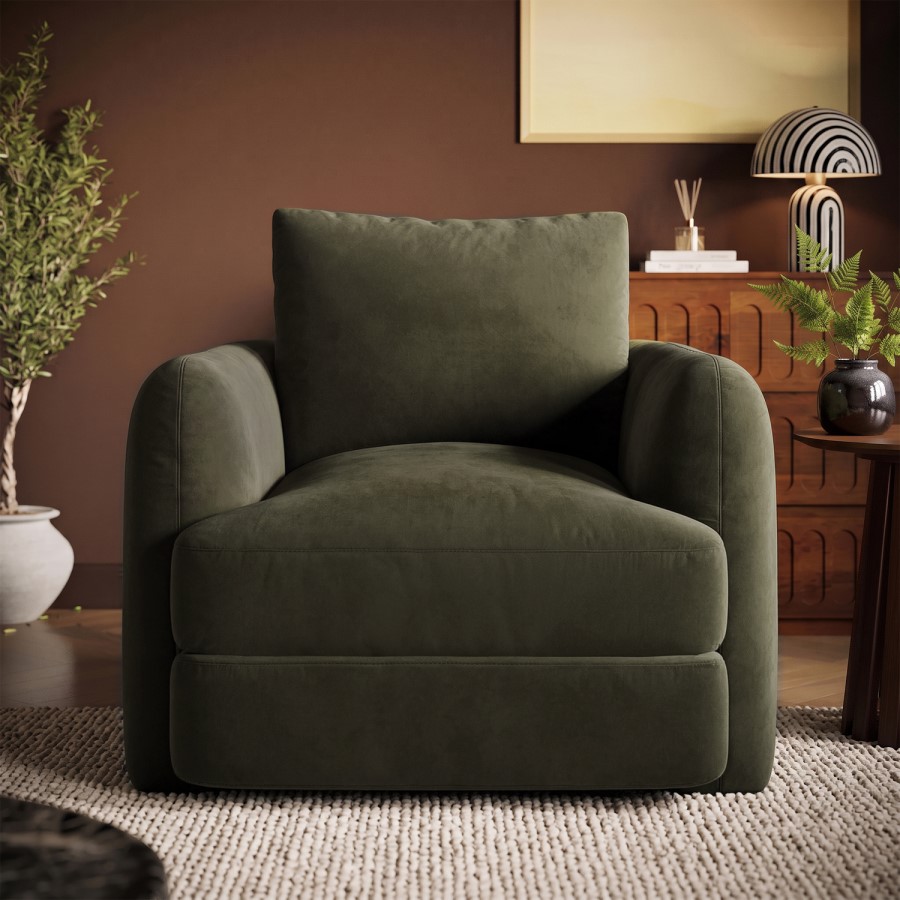 Khaki Green Velvet Armchair - Sade 
