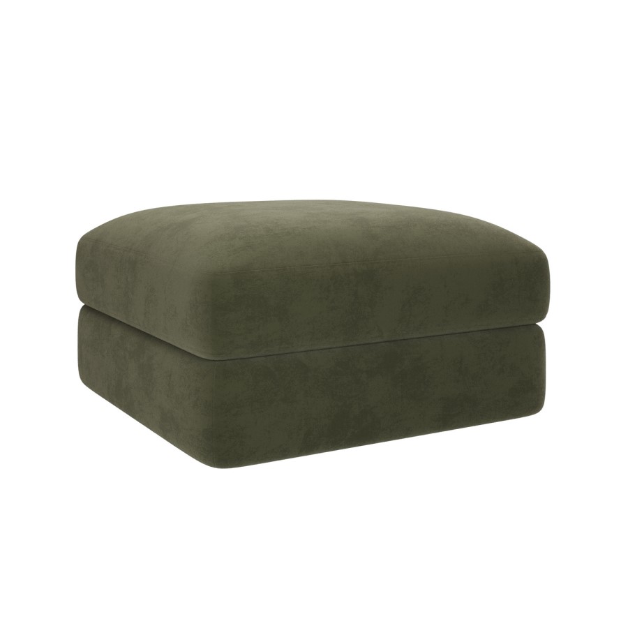 Khaki Green Velvet Ottoman Storage Footstool - Sade