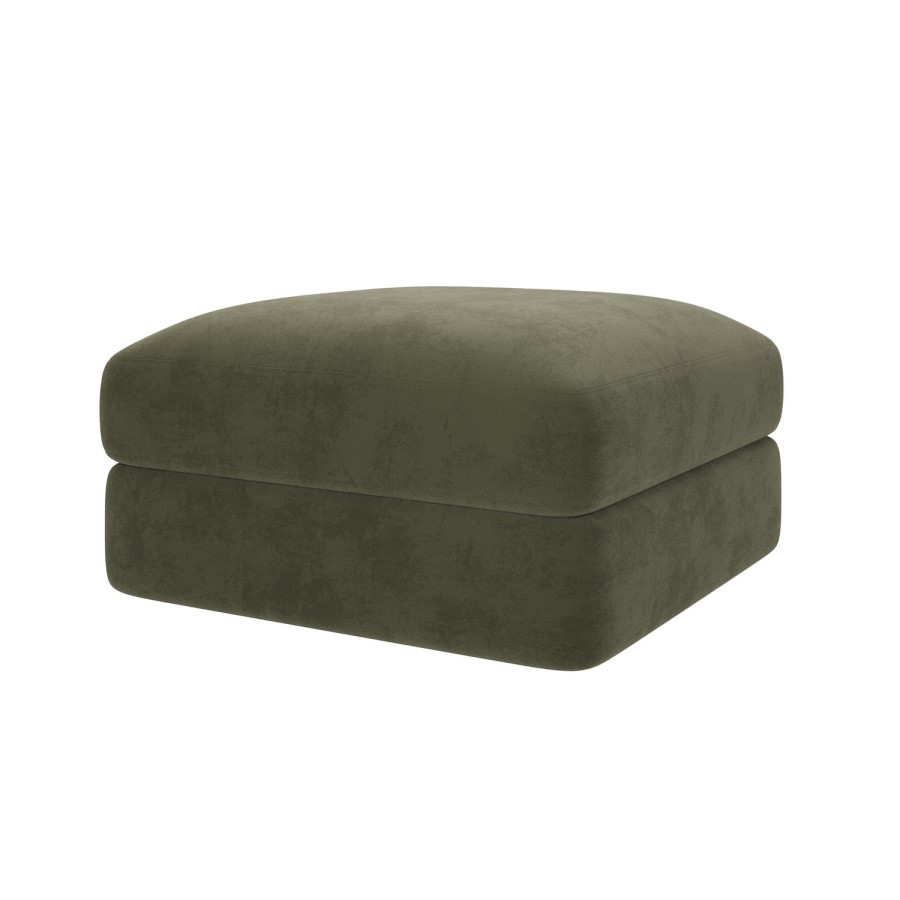 Khaki Green Velvet Ottoman Storage Footstool - Sade