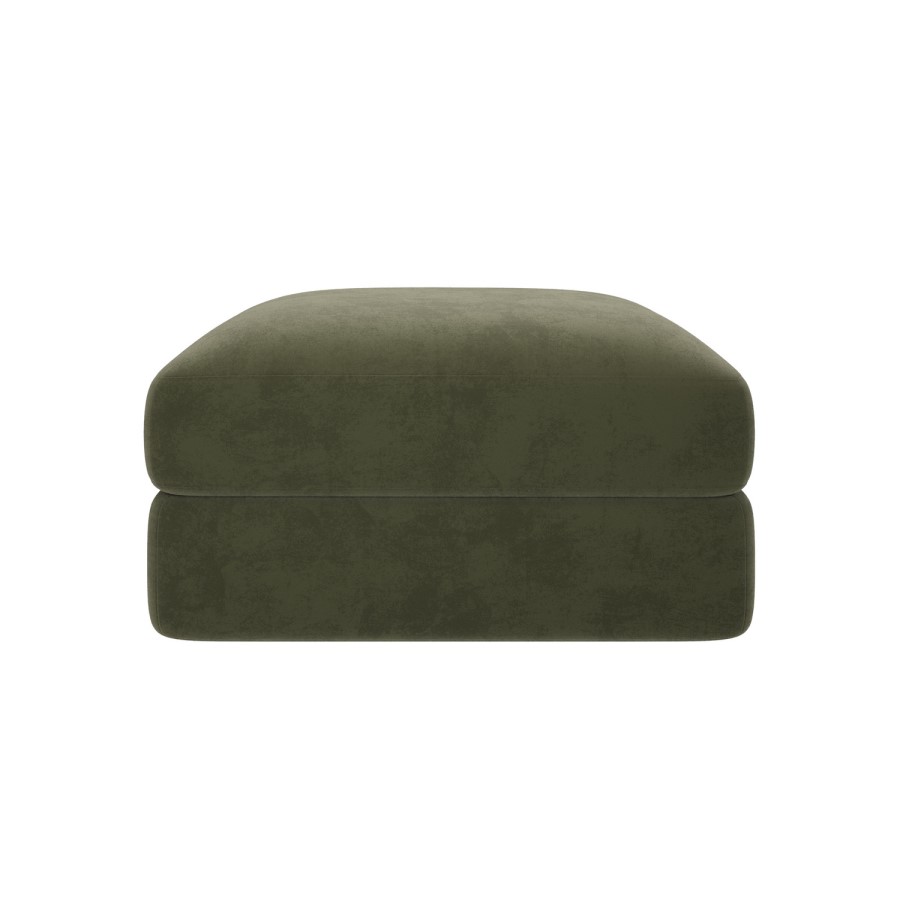 Khaki Green Velvet Ottoman Storage Footstool - Sade