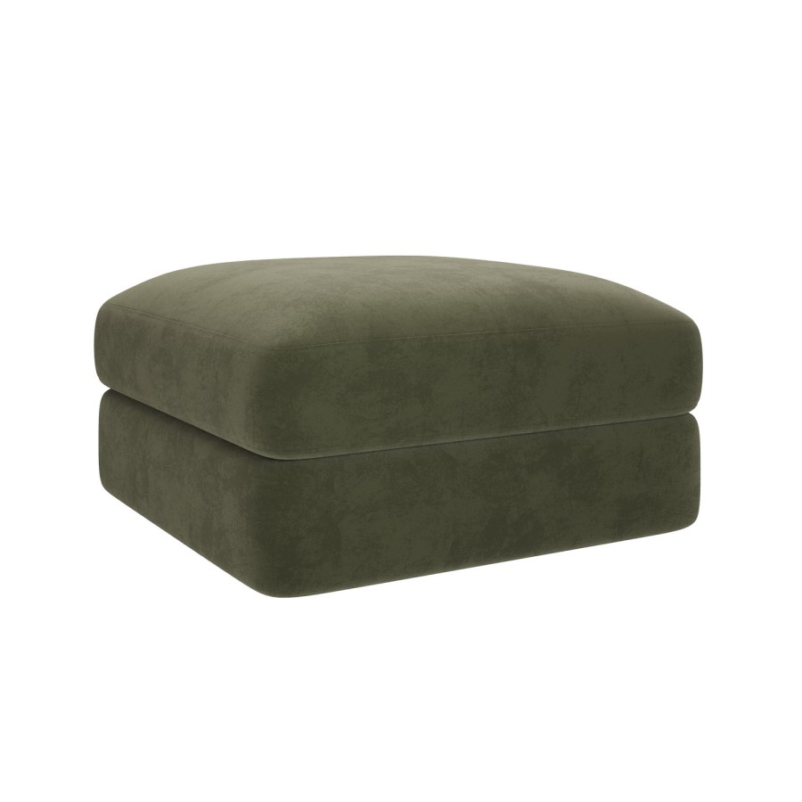 Khaki Green Velvet Ottoman Storage Footstool - Sade