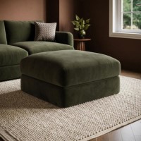 Khaki Green Velvet Ottoman Storage Footstool - Sade