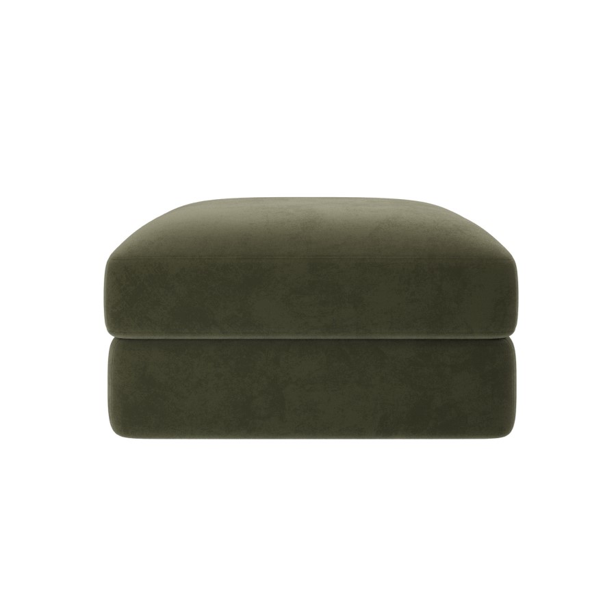 Khaki Green Velvet Ottoman Storage Footstool - Sade