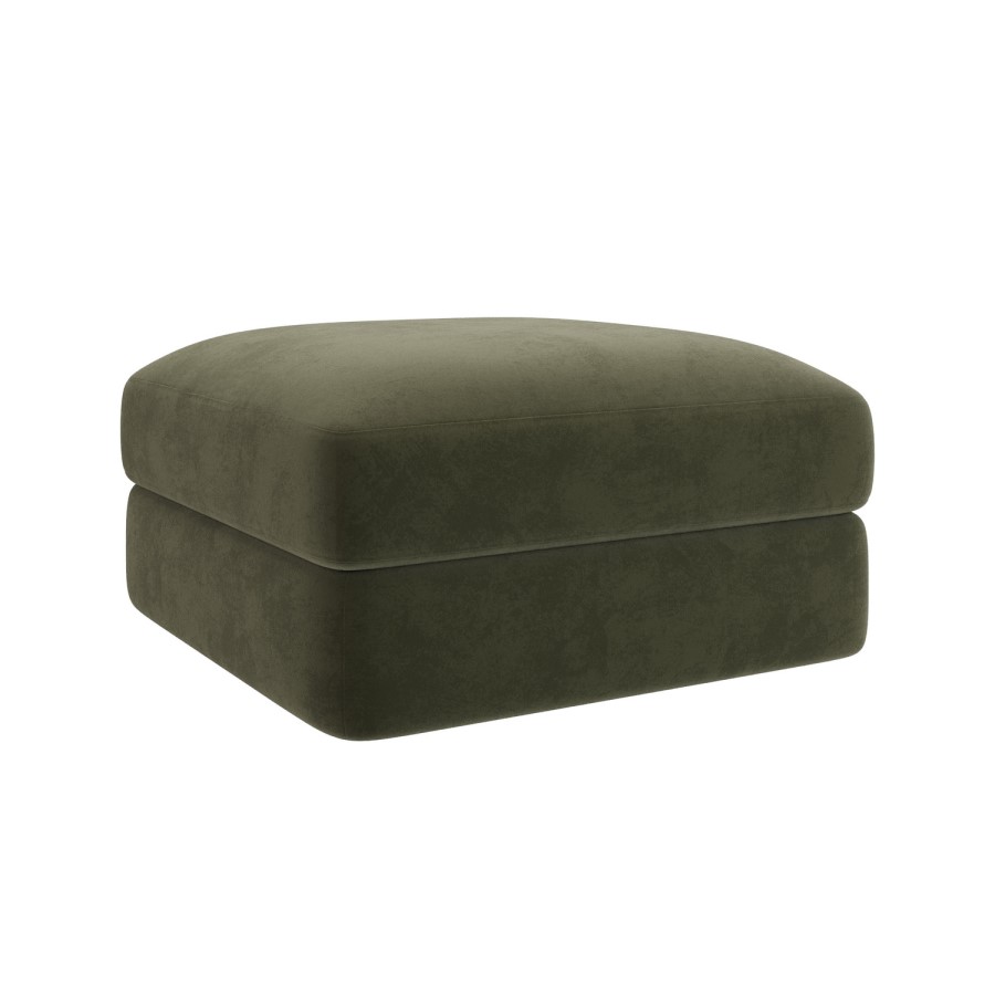 Khaki Green Velvet Ottoman Storage Footstool - Sade
