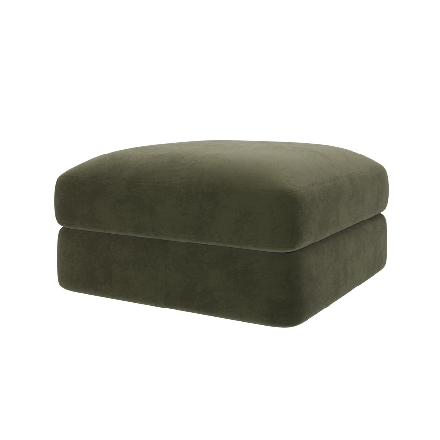 Khaki Green Velvet Ottoman Storage Footstool - Sade