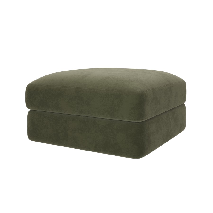 Khaki Green Velvet Ottoman Storage Footstool - Sade