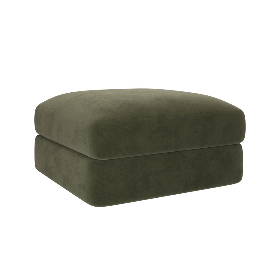 Khaki Green Velvet Ottoman Storage Footstool - Sade