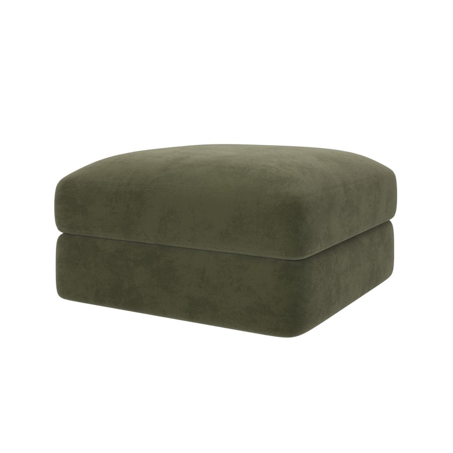 Khaki Green Velvet Ottoman Storage Footstool - Sade