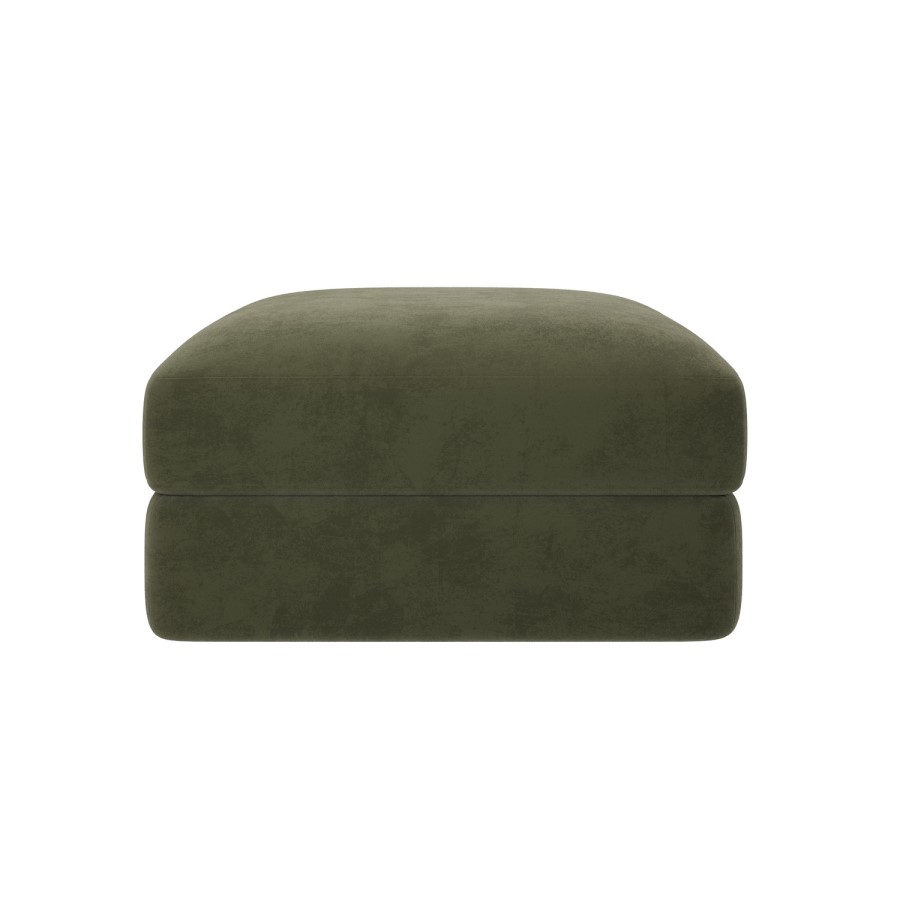Khaki Green Velvet Ottoman Storage Footstool - Sade