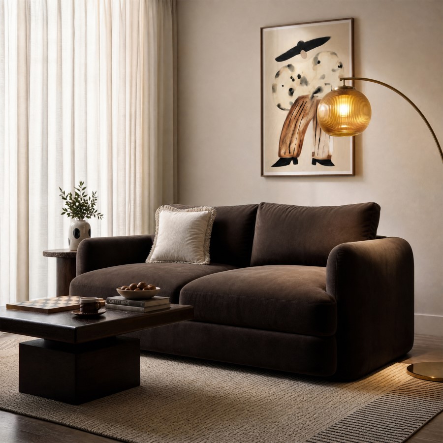 Chocolate Brown Velvet 3 Seater Sofa - Sade