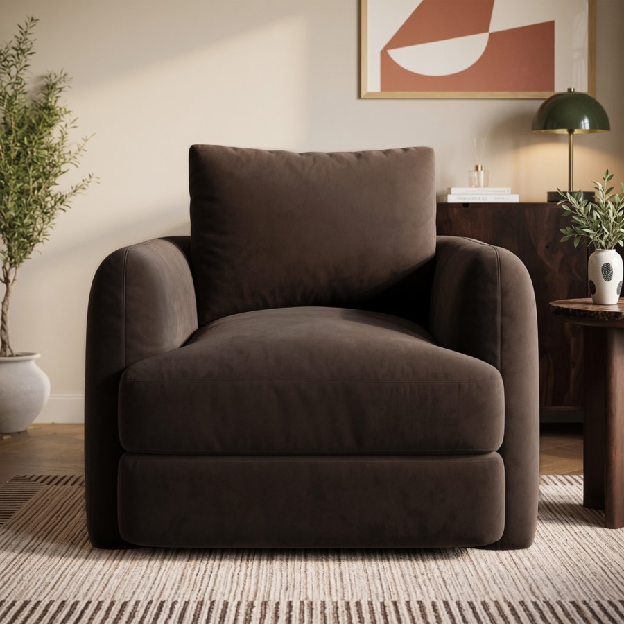 Chocolate Brown Velvet Armchair - Sade
