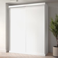 GRADE A1 - White Sliding Door Double Wardrobe with Shelves - Sidney GRADE A1 - White Sliding Door Double Wardrobe with Shelves - Sidney