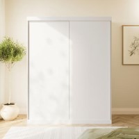 White Sliding Door Double Wardrobe with Shelves - Sidney