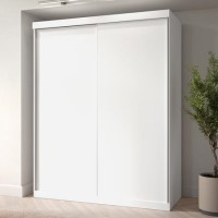 GRADE A1 - White Sliding Door Double Wardrobe with Shelves - Sidney