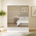 SDN002 White Mirrored Sliding Door Double Wardrobe with Shelves - Sidney
