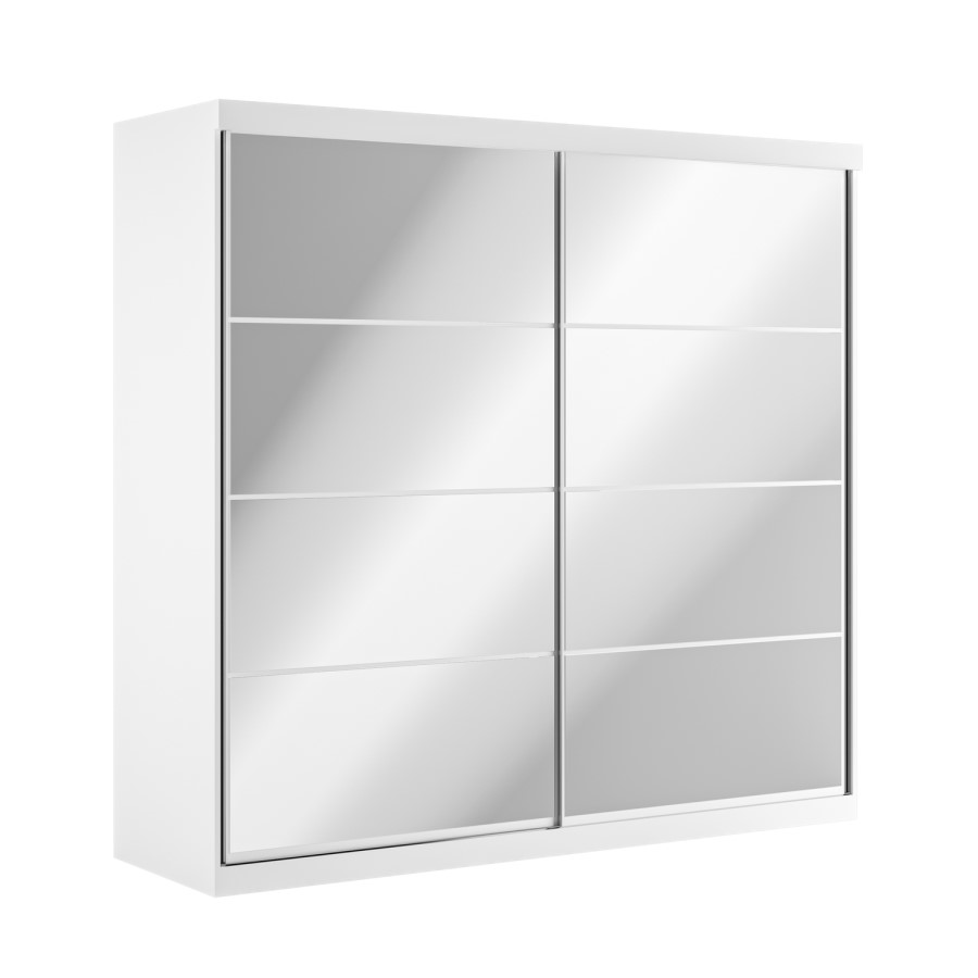 Large White Mirrored Sliding Door Double Wardrobe with Shelves - Sidney