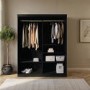 Black Mirrored Sliding Door Double Wardrobe with Shelves - Sidney
