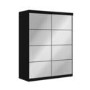 Black Mirrored Sliding Door Double Wardrobe with Shelves - Sidney