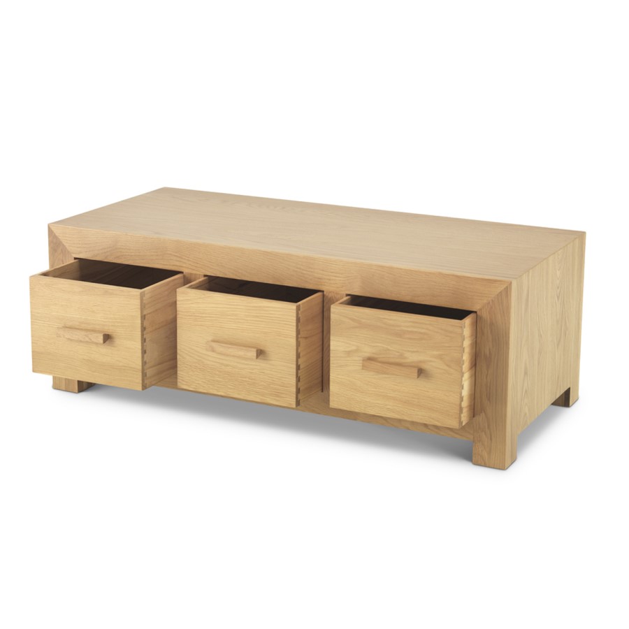 Chunky Solid Oak 3 Drawer Coffee Table