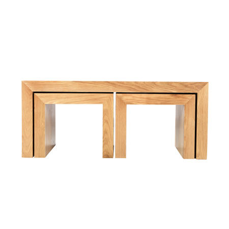 Chunky Solid Oak Lonf John Nest of Coffee Tables Set of 3