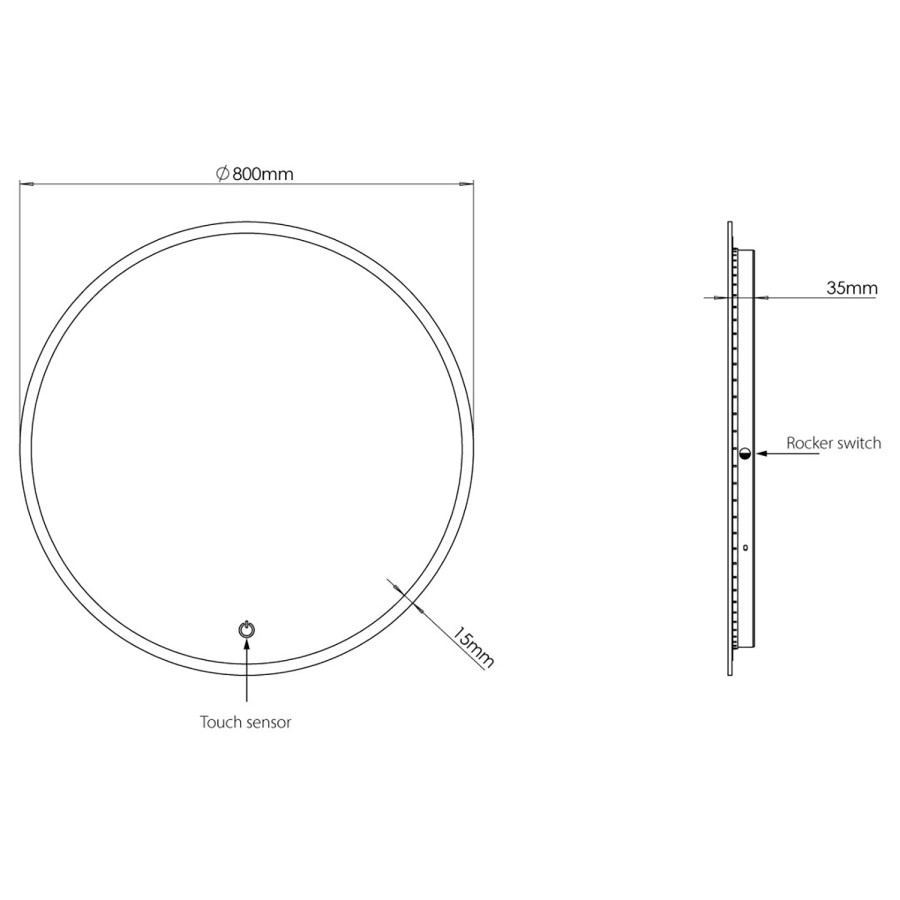 Sensio Como Round Backlit LED Heated Bathroom Mirror 800mm