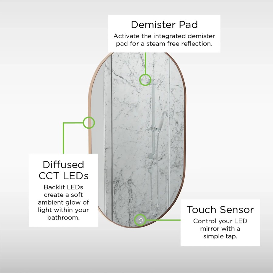 Sensio Nebula Oval Bronze Heated Bathroom Mirror with Lights 500 x 800mm