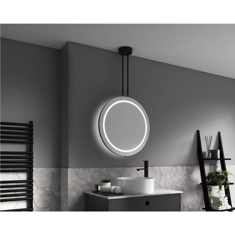 Sensio Ivy Round Ceiling Hanging Heated Bathroom Mirror with Lights 600mm