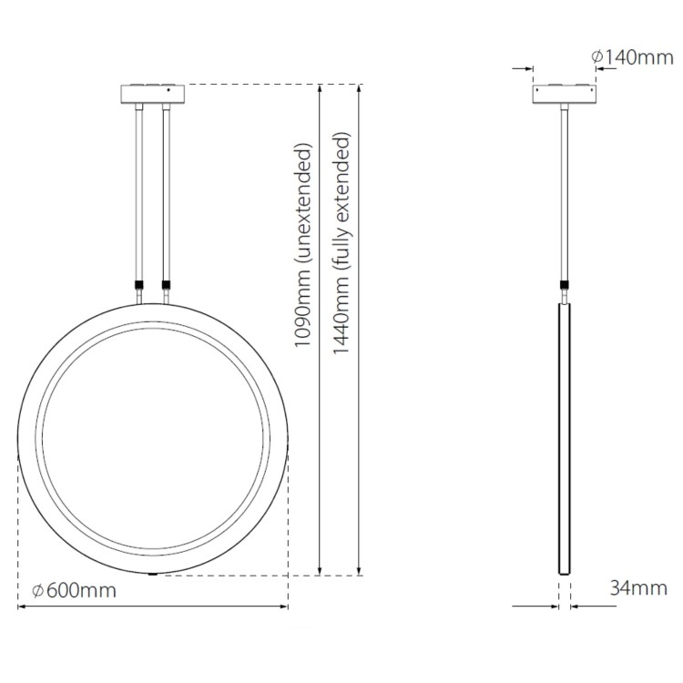 Sensio Ivy Round Ceiling Hanging Heated Bathroom Mirror with Lights 600mm