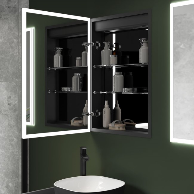 Single Door Sensio Eclipse Recessed Mirrored Bathroom Cabinet with Lights & Shaver Socket 700 x 500mm