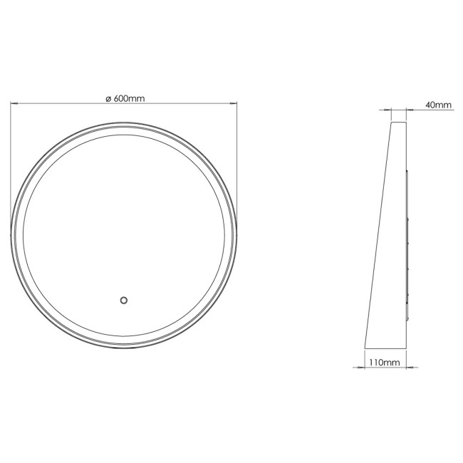 Sensio Dawn Round Black Heated Bathroom Mirror with Lights 600mm