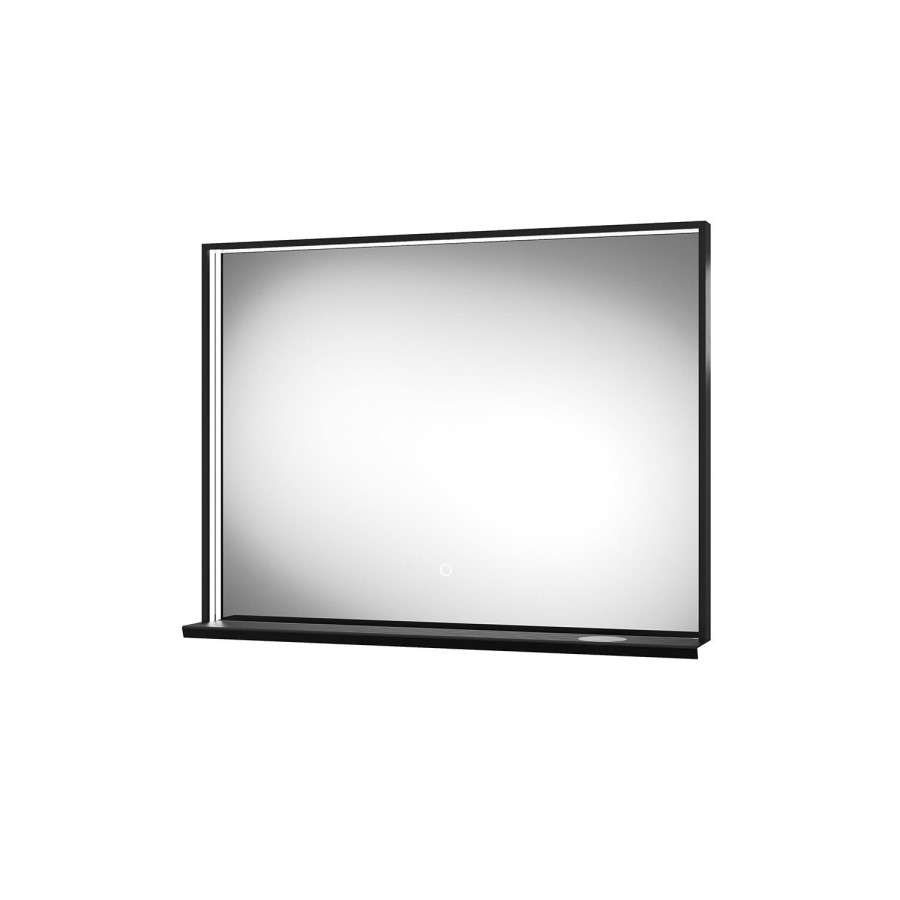 Sensio Element Rectangular Black LED Heated Bathroom Mirror with Shelf and Charger 800 x 600mm