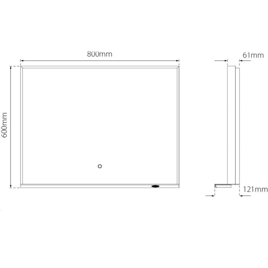 Sensio Element Rectangular Black LED Heated Bathroom Mirror with Shelf and Charger 800 x 600mm