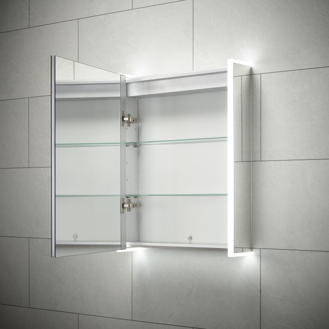 Sensio Ainsley Double Door Chrome Mirrored Bathroom Cabinet with Lights & Bluetooth Speakers 564 x 700mm