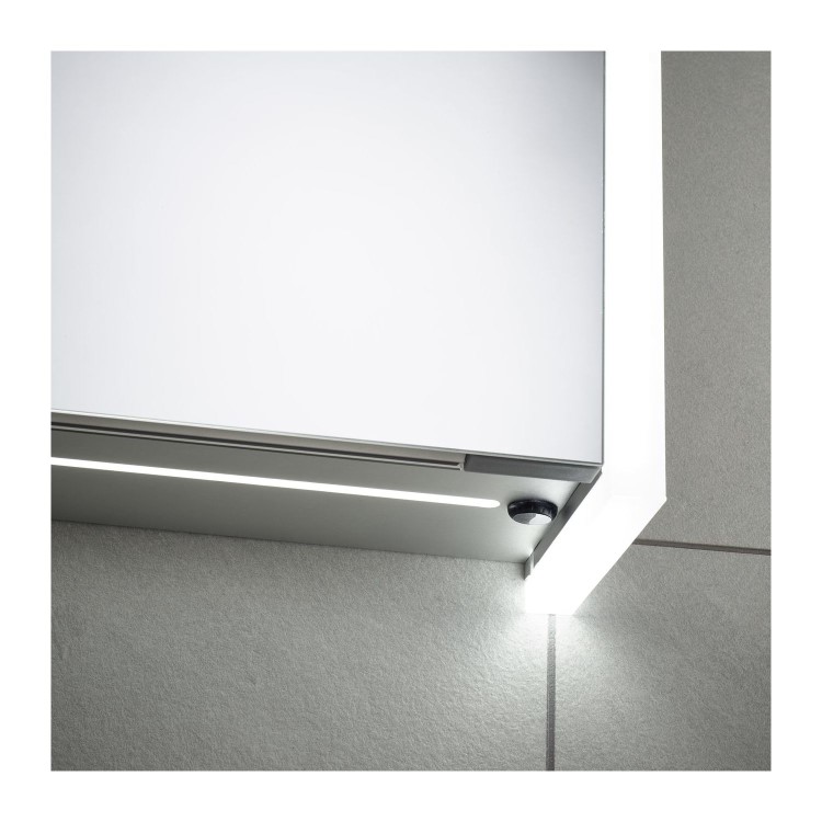 Double Door Sensio Ainsley Chrome Mirrored Bathroom Cabinet with Lights & Bluetooth Speaker 664 x 700mm