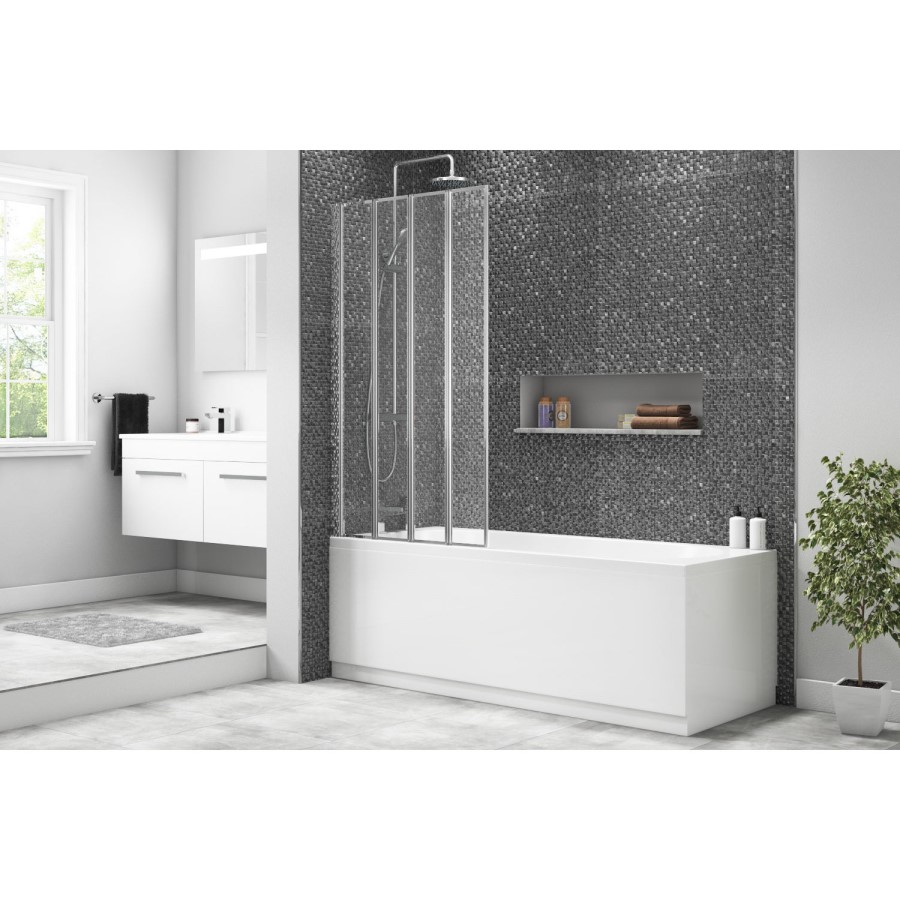 GRADE A1 - 4 Fold Shower Bath Screen with Chrome Frame 830 x 1400mm