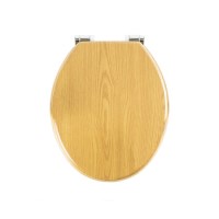 Soft Close Toilet Seat in Oak with Chrome Hinges