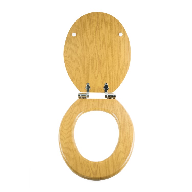 Soft Close Toilet Seat in Oak with Chrome Hinges