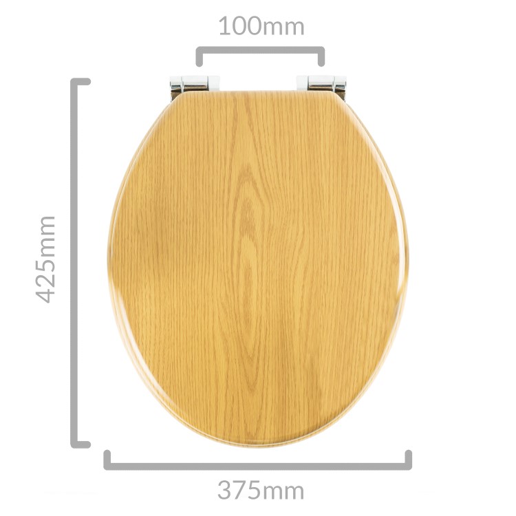 Soft Close Toilet Seat in Oak with Chrome Hinges