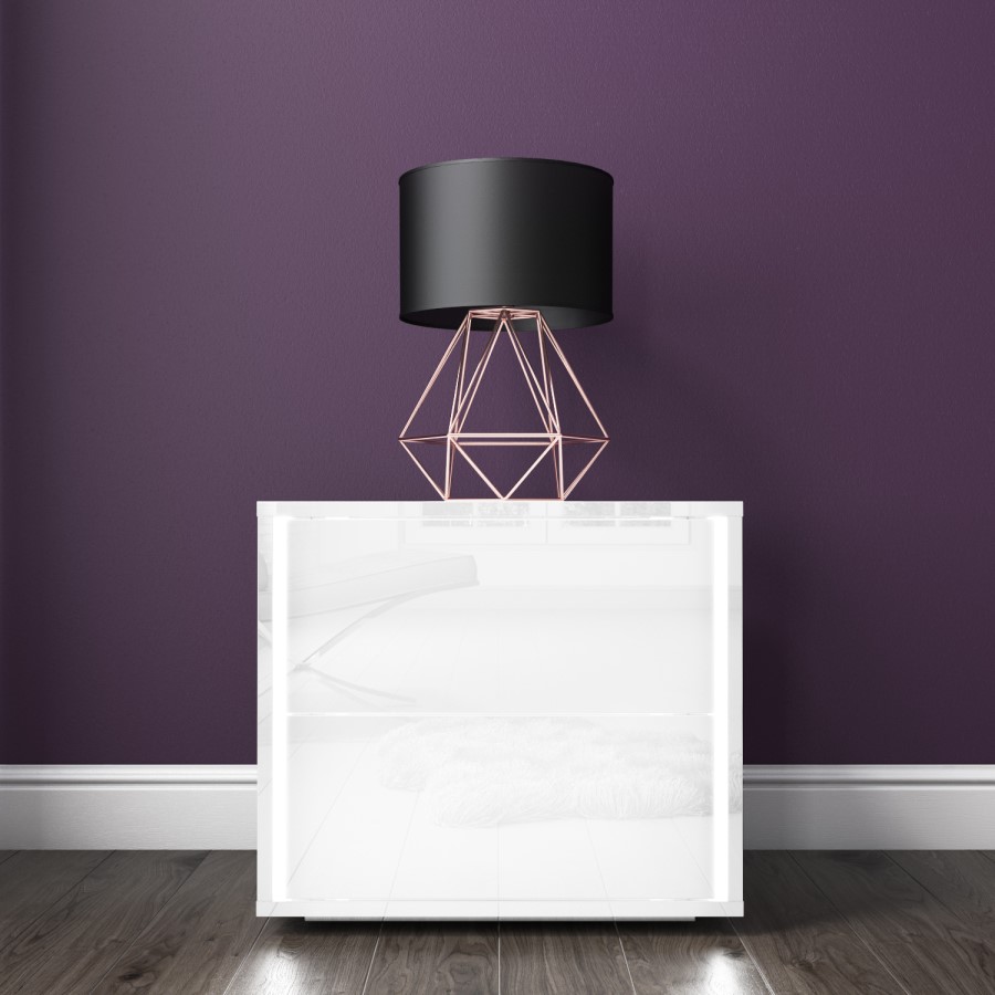 GRADE A1 - Selena White High Gloss Bedside Table With LED Light