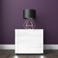 GRADE A1 - Selena White High Gloss Bedside Table With LED Light