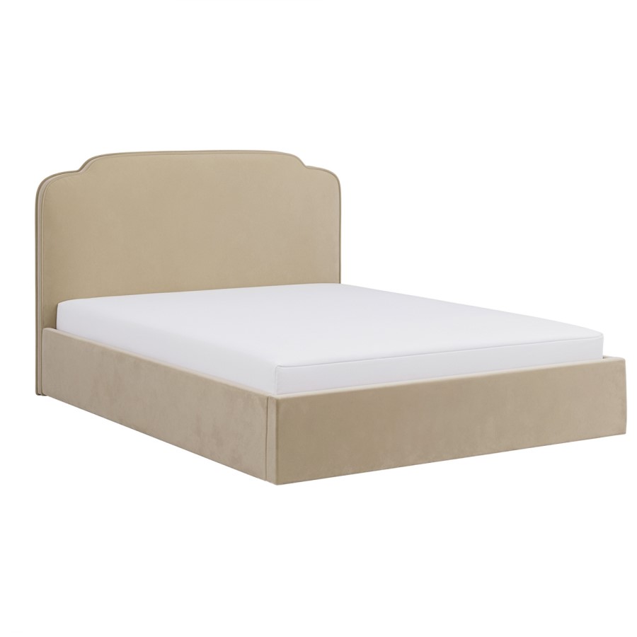 GRADE A1 - Beige Velvet King Size Ottoman Bed with Scalloped Headboard - Siena