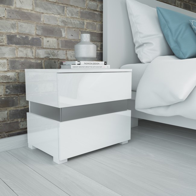 Sense White High Gloss Bedside Table with LED Light