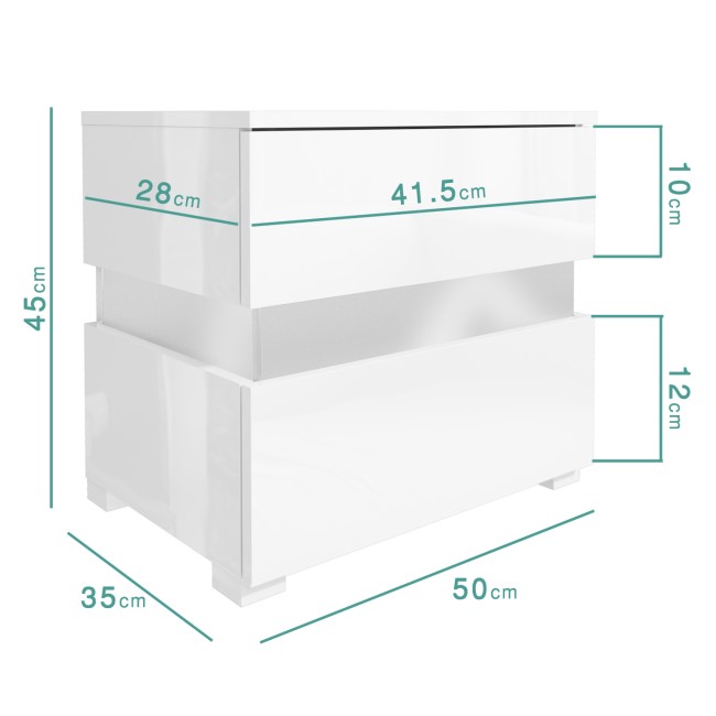 Sense White High Gloss Bedside Table with LED Light