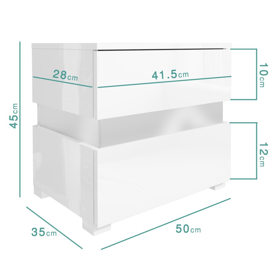 GRADE A1 - Sense White High Gloss Bedside Table with LED Light
