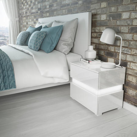 Sense White High Gloss Bedside Table with LED Light