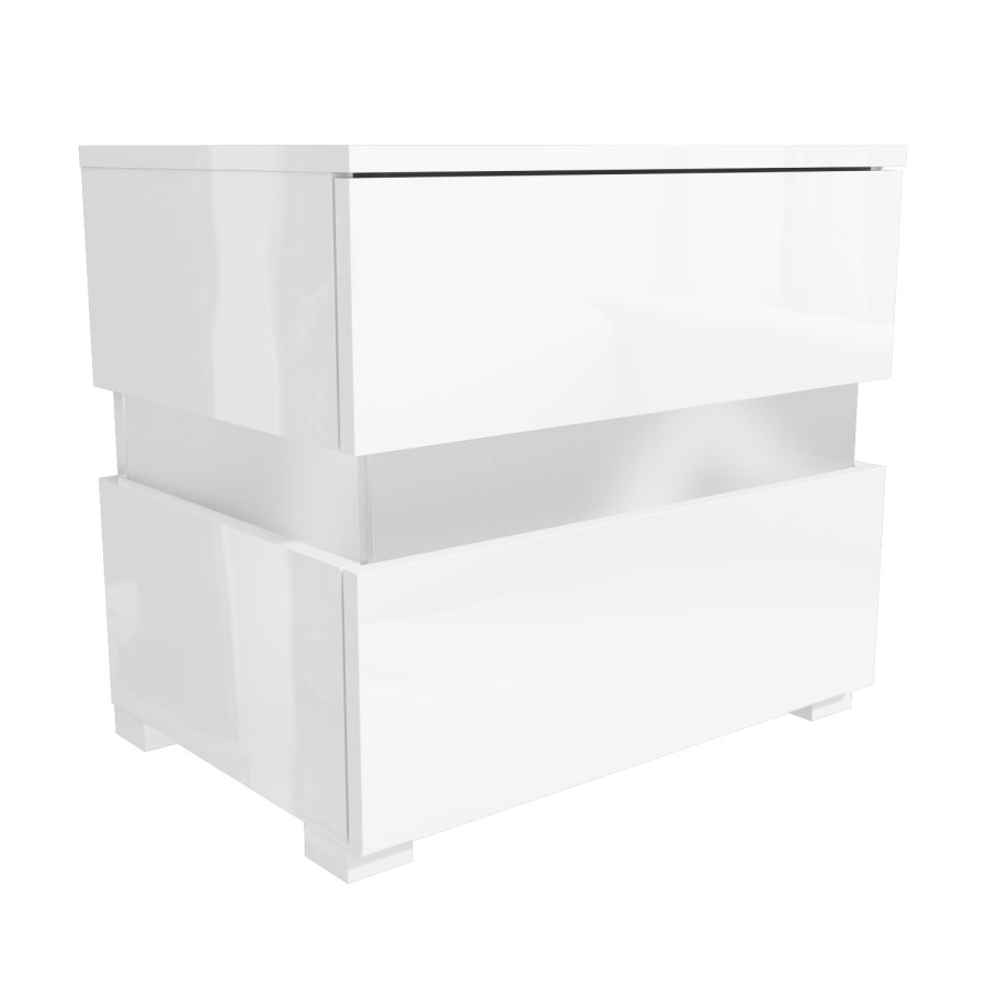 GRADE A1 - Sense White High Gloss Bedside Table with LED Light