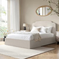 Cream Fabric Double Ottoman Bed with Scalloped Headboard - Siena