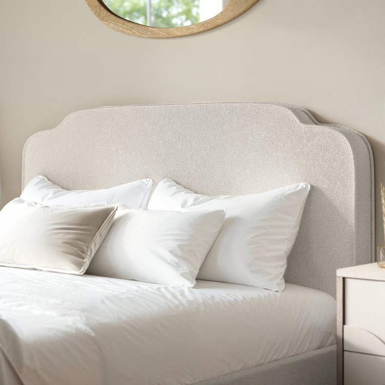 GRADE A1 - Cream Upholstered Double Ottoman Bed with Scalloped Headboard - Siena