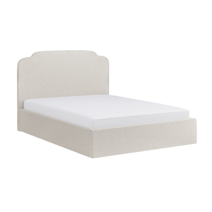 ONLY OPENED - Cream Upholstered Double Ottoman Bed with Scalloped Headboard - Siena